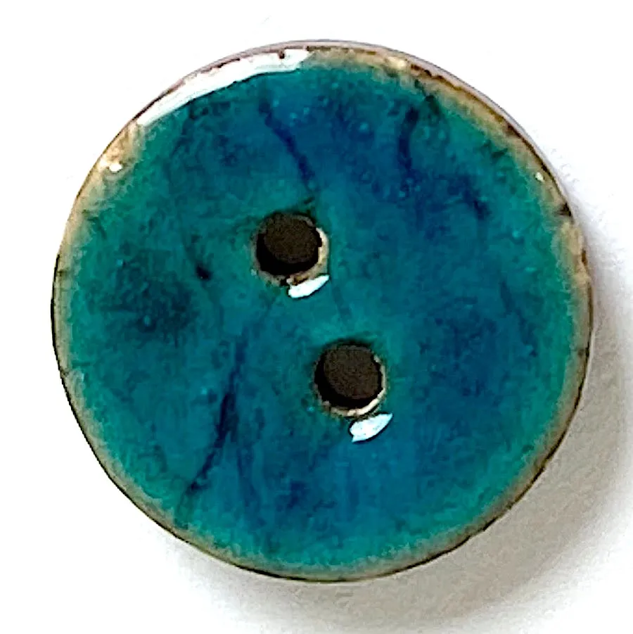 Dark Turquoise Blue Shiny Coconut 11/16" 2-hole Button. #SWC-77