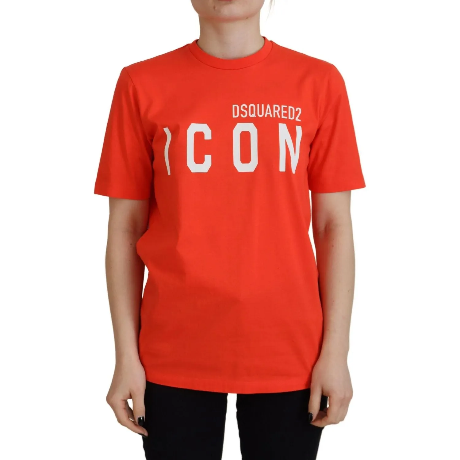 Dsquared² Orange Cotton Shiny Icon East Tee Crewneck T-shirt