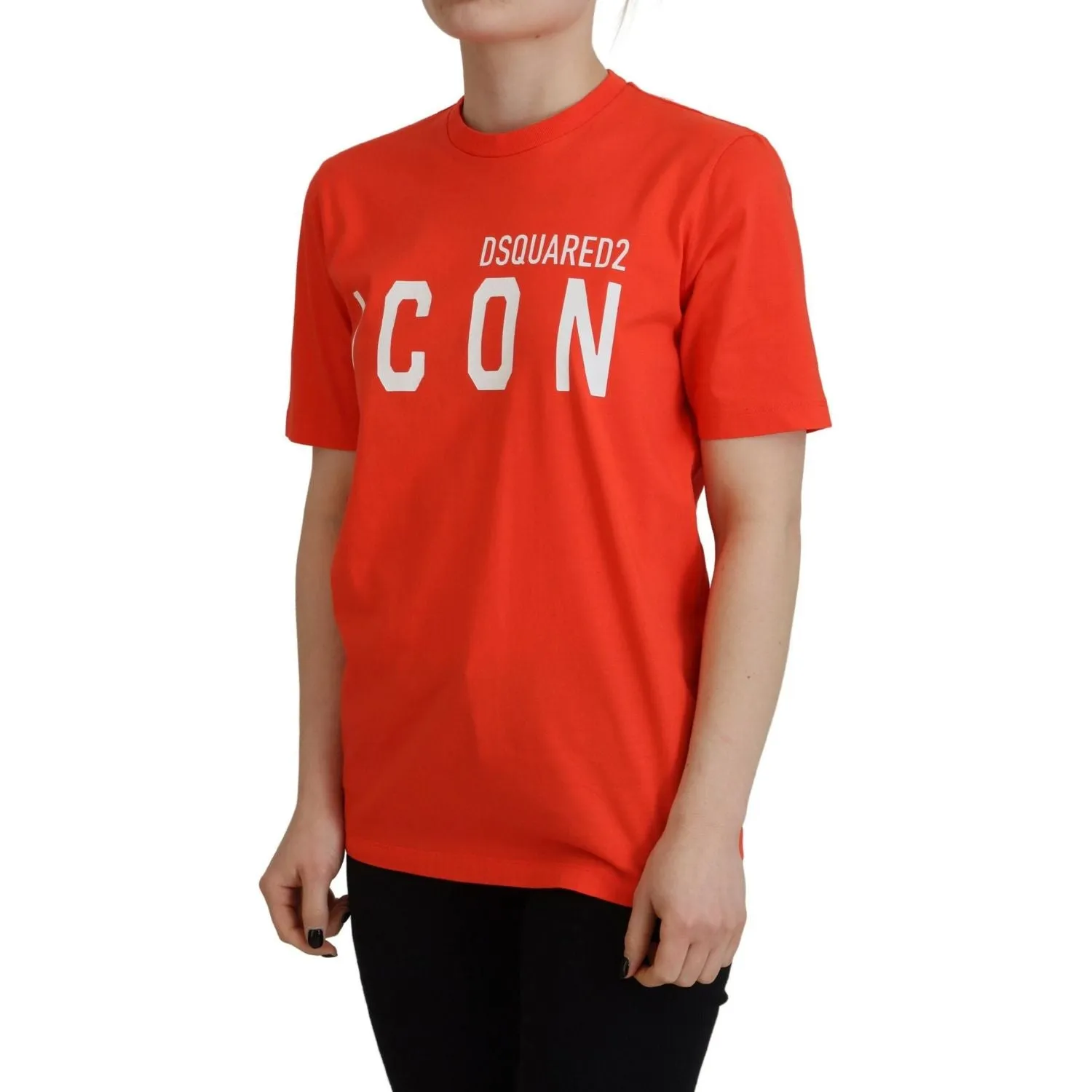 Dsquared² Orange Cotton Shiny Icon East Tee Crewneck T-shirt