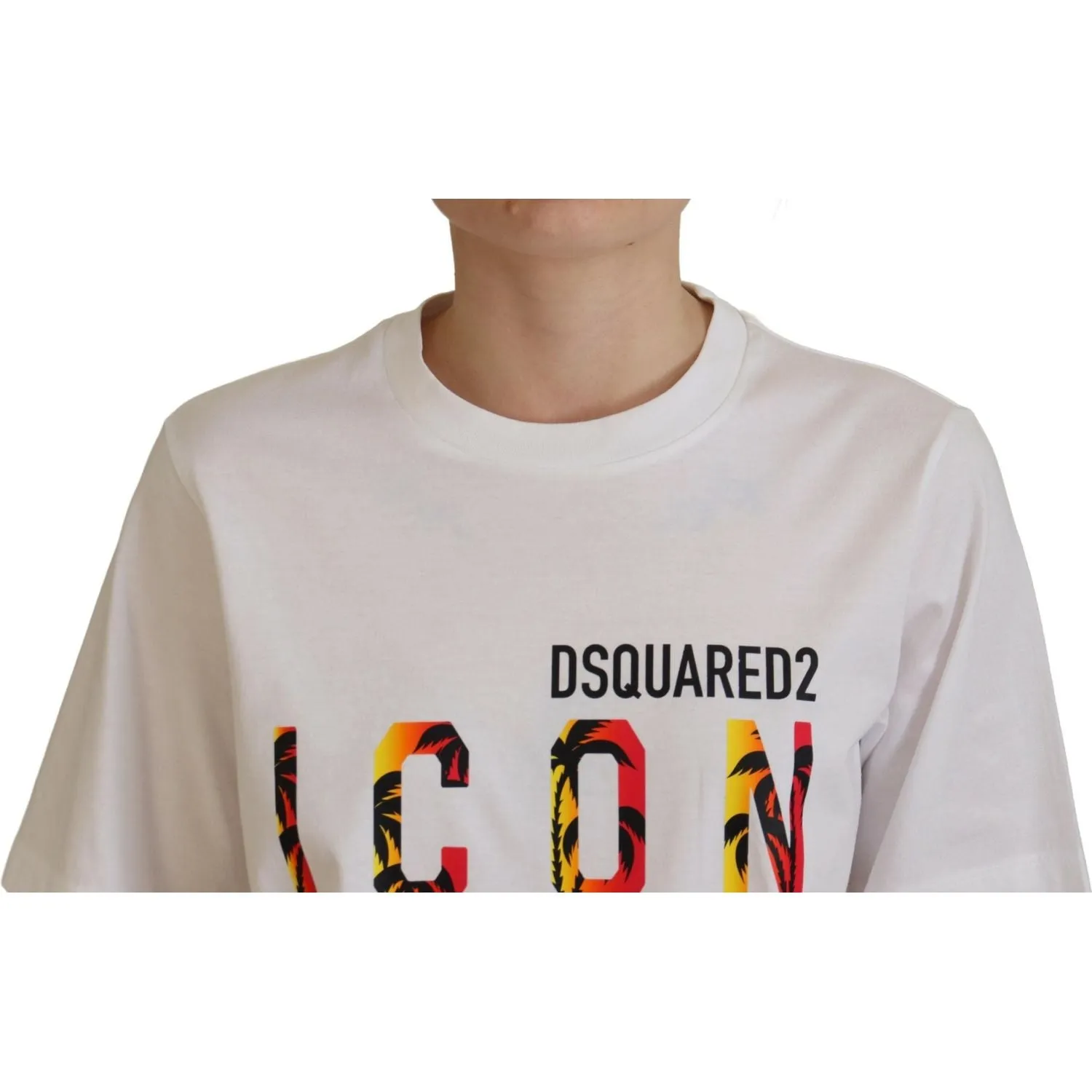 Dsquared² White Cotton Shiny Icon East Tee Crewneck T-shirt