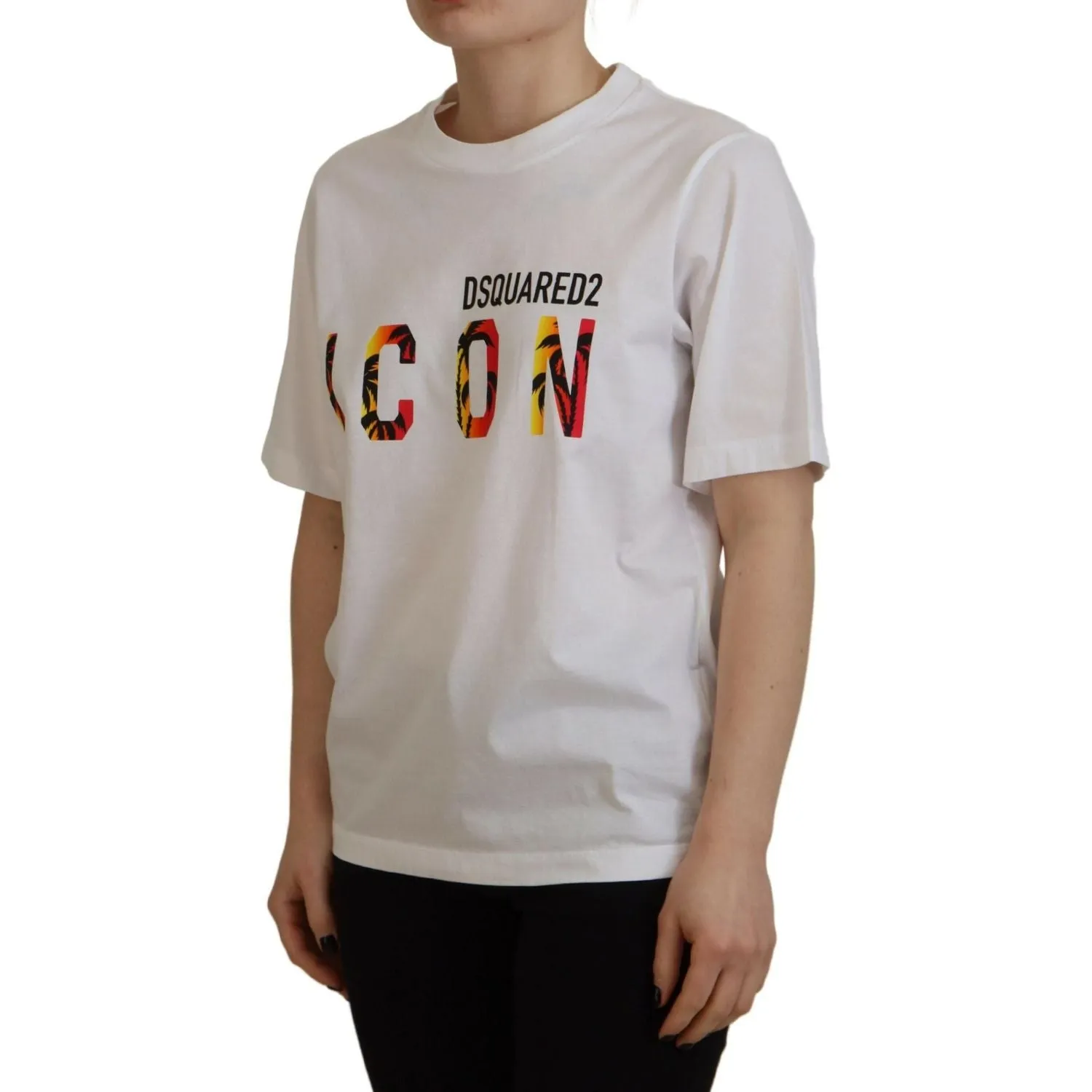 Dsquared² White Cotton Shiny Icon East Tee Crewneck T-shirt