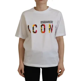 Dsquared² White Cotton Shiny Icon East Tee Crewneck T-shirt