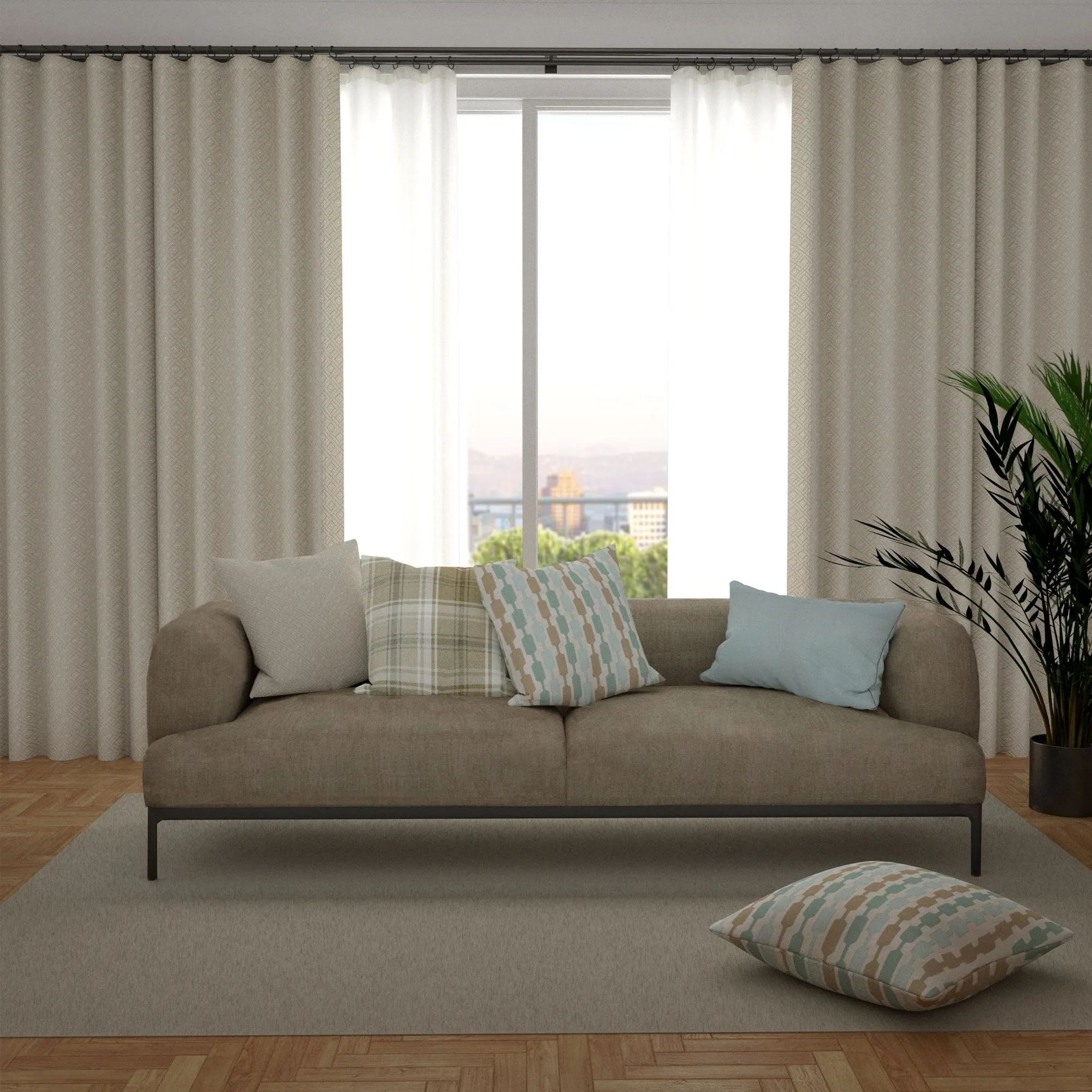 Elva Geometric Beige Grey Curtains