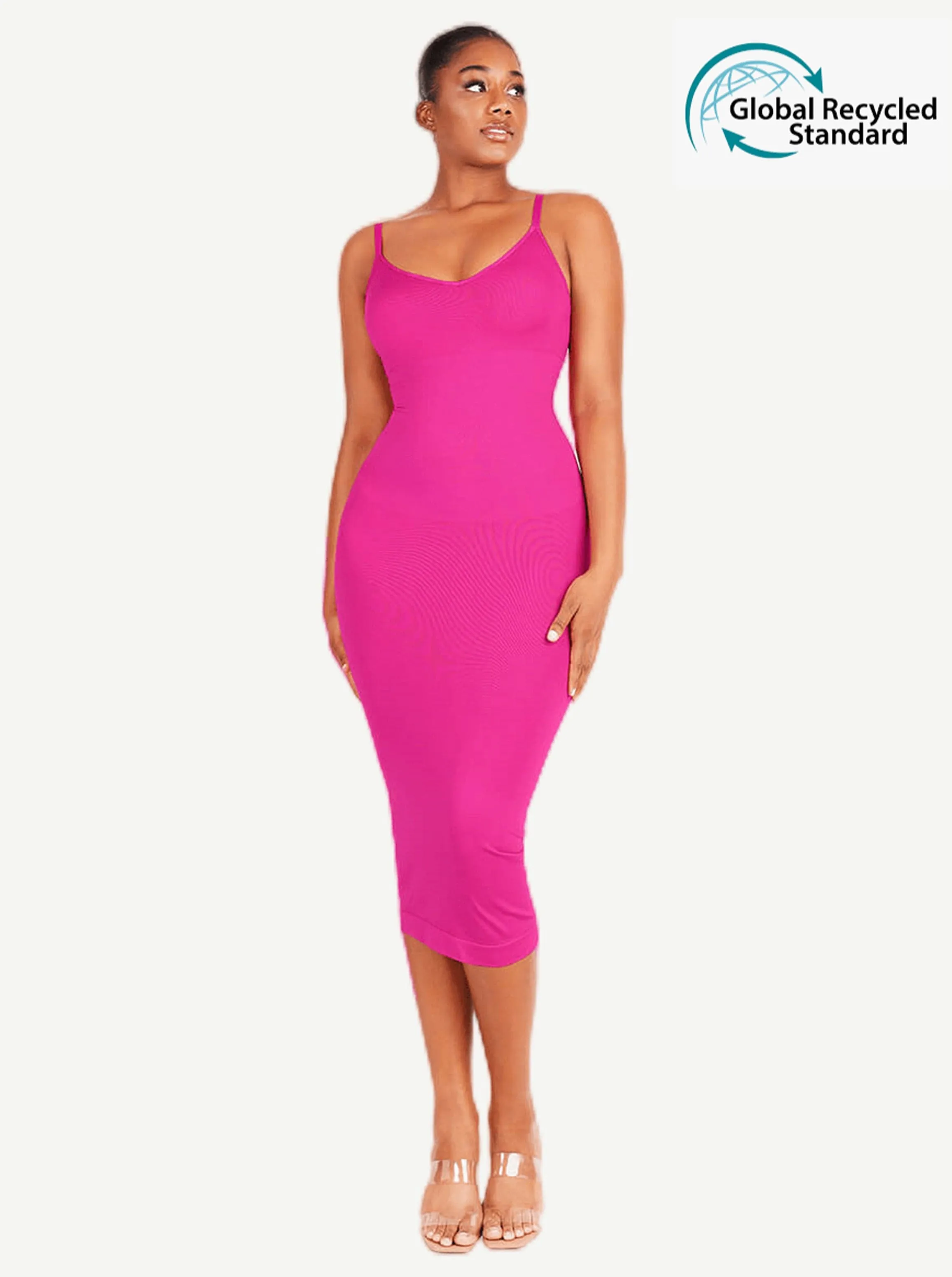 FeelinGirl Seamless Spaghetti Strap V-neck Maxi Built-in Shaper Dress