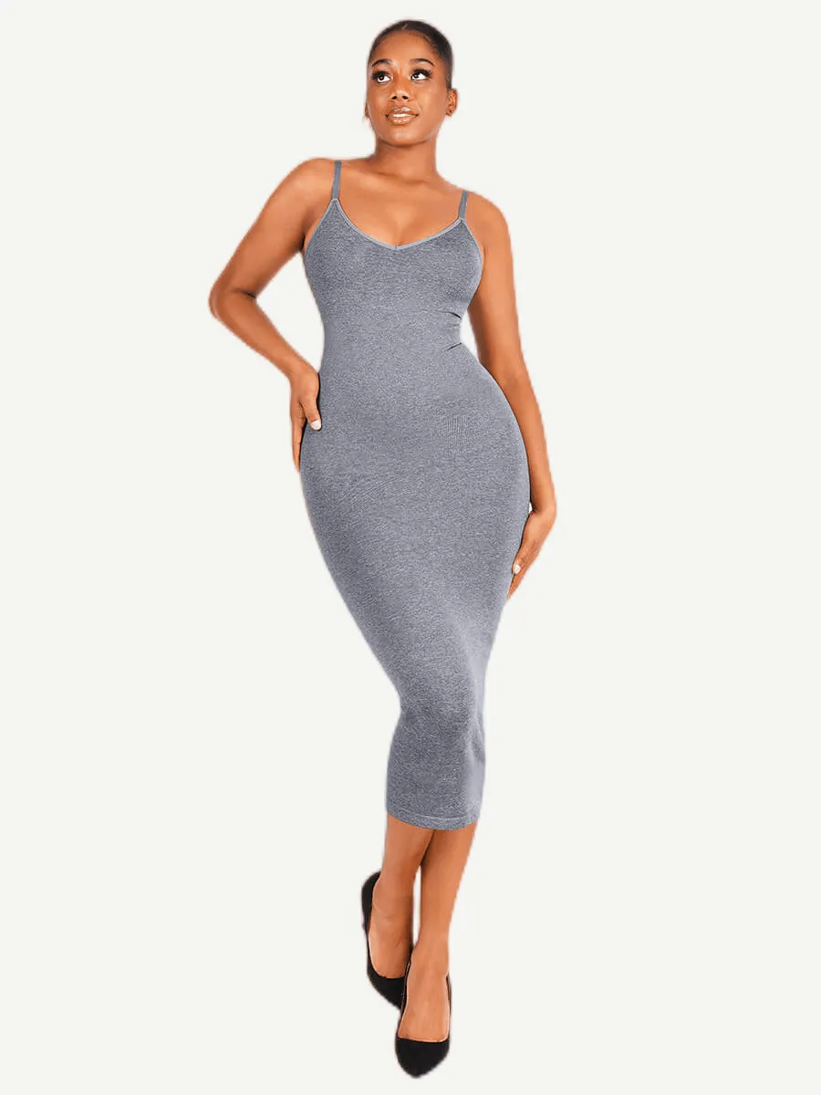 FeelinGirl Seamless Spaghetti Strap V-neck Maxi Built-in Shaper Dress