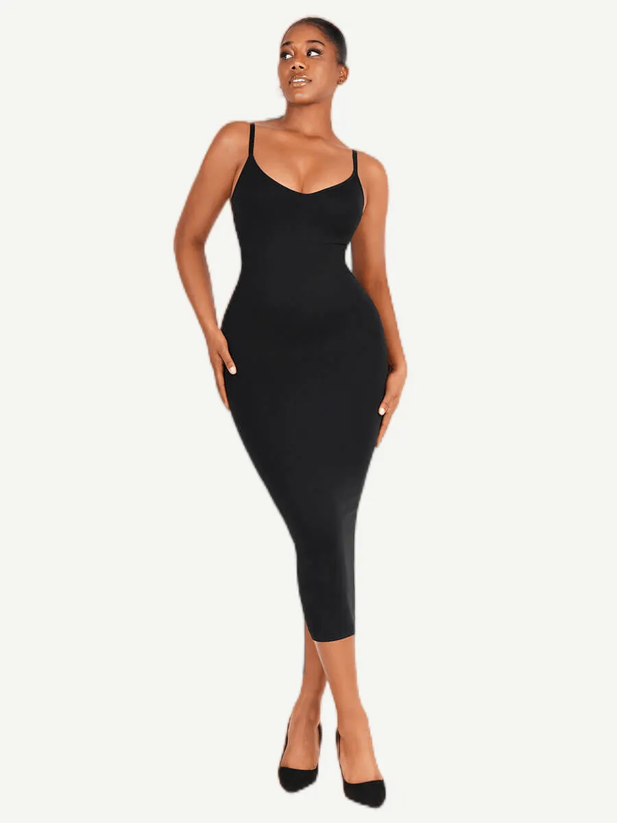 FeelinGirl Seamless Spaghetti Strap V-neck Maxi Built-in Shaper Dress