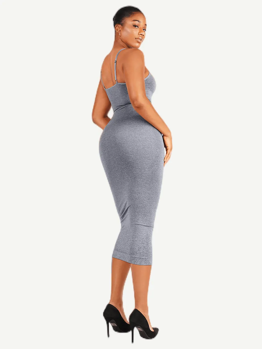 FeelinGirl Seamless Spaghetti Strap V-neck Maxi Built-in Shaper Dress