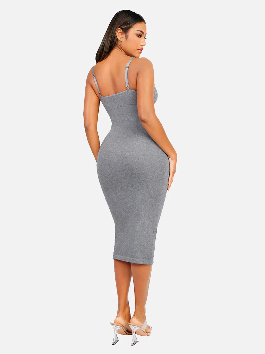 FeelinGirl Seamless Spaghetti Strap V-neck Maxi Built-in Shaper Dress