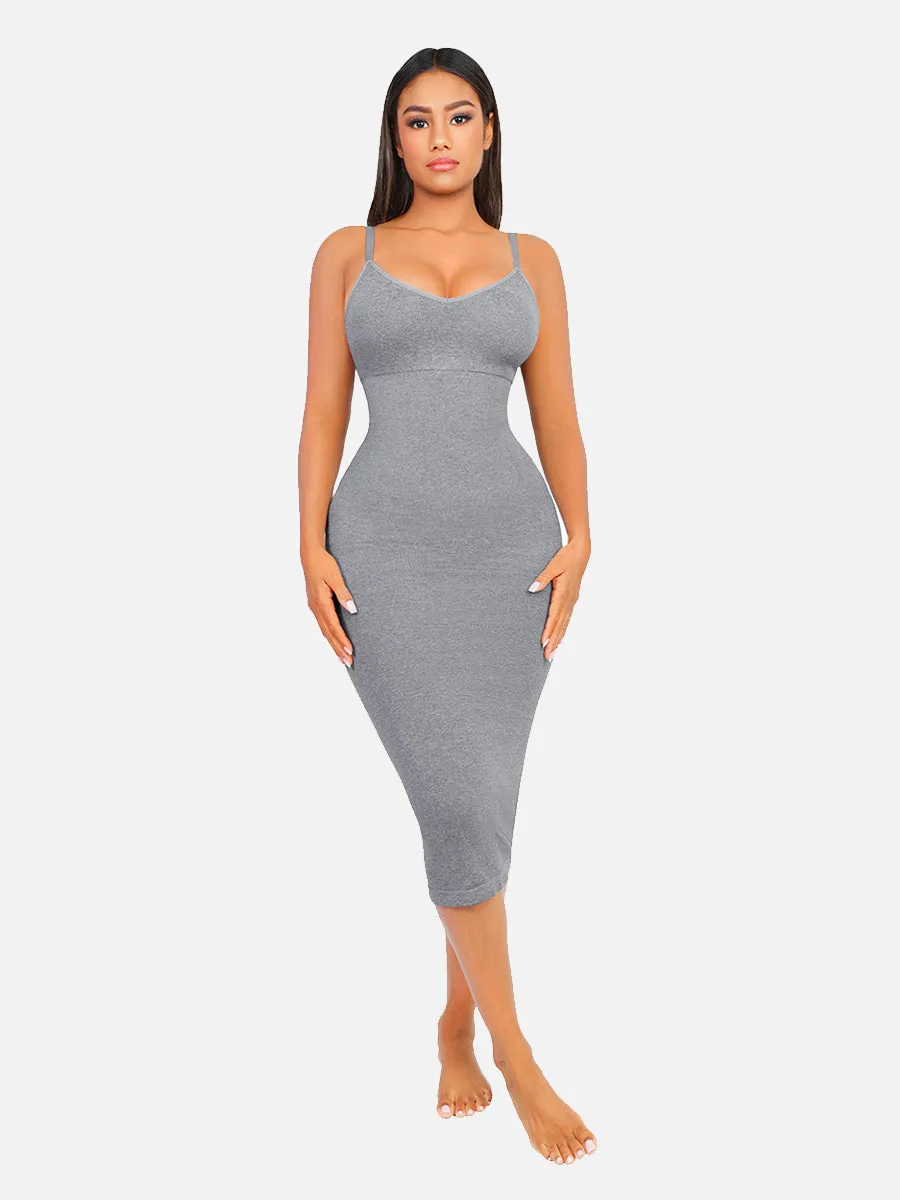 FeelinGirl Seamless Spaghetti Strap V-neck Maxi Built-in Shaper Dress