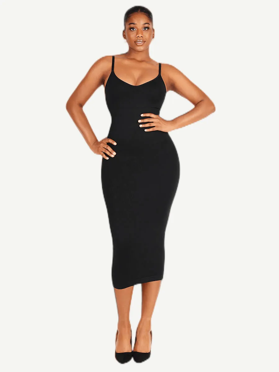 FeelinGirl Seamless Spaghetti Strap V-neck Maxi Built-in Shaper Dress