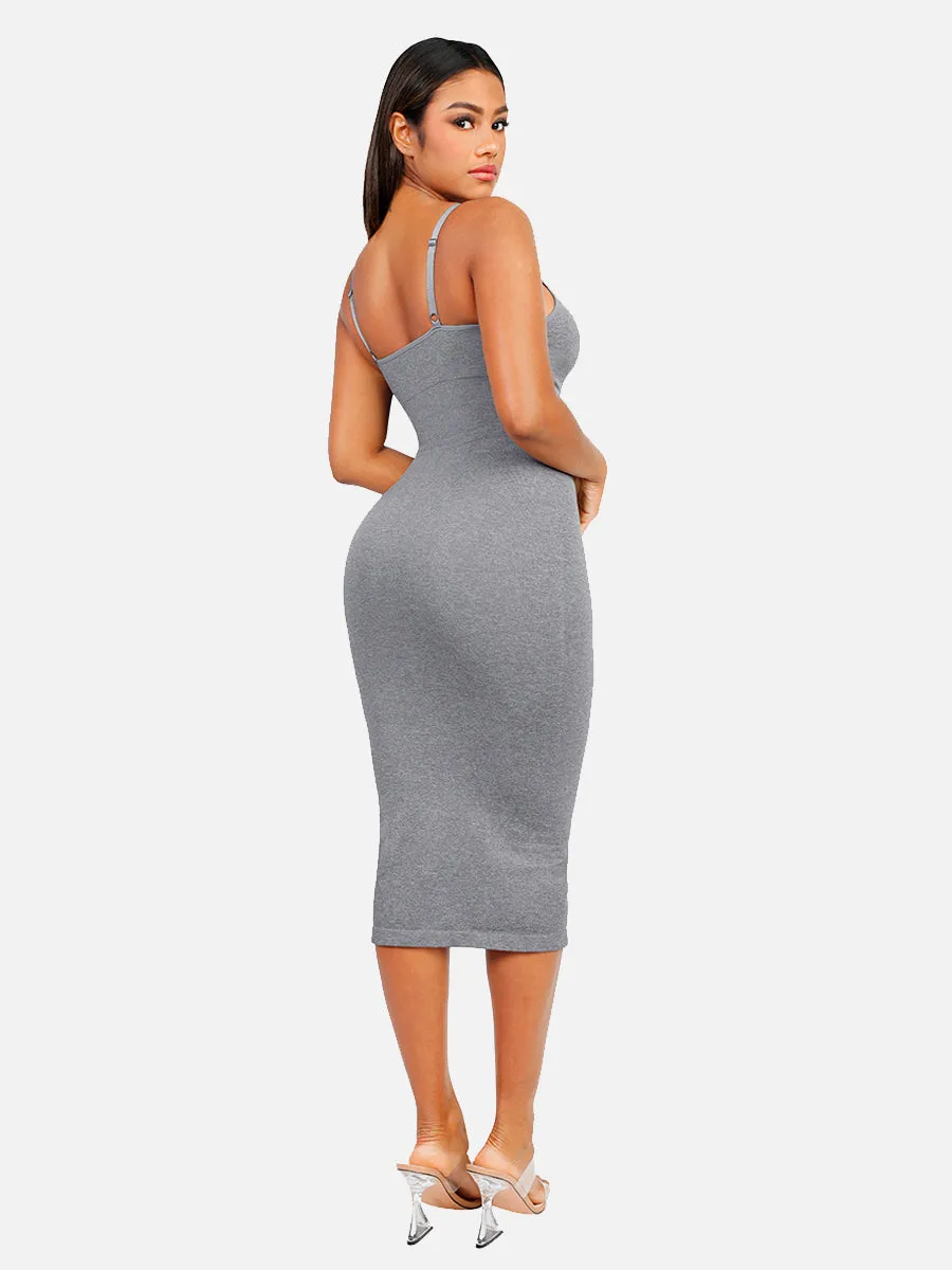 FeelinGirl Seamless Spaghetti Strap V-neck Maxi Built-in Shaper Dress