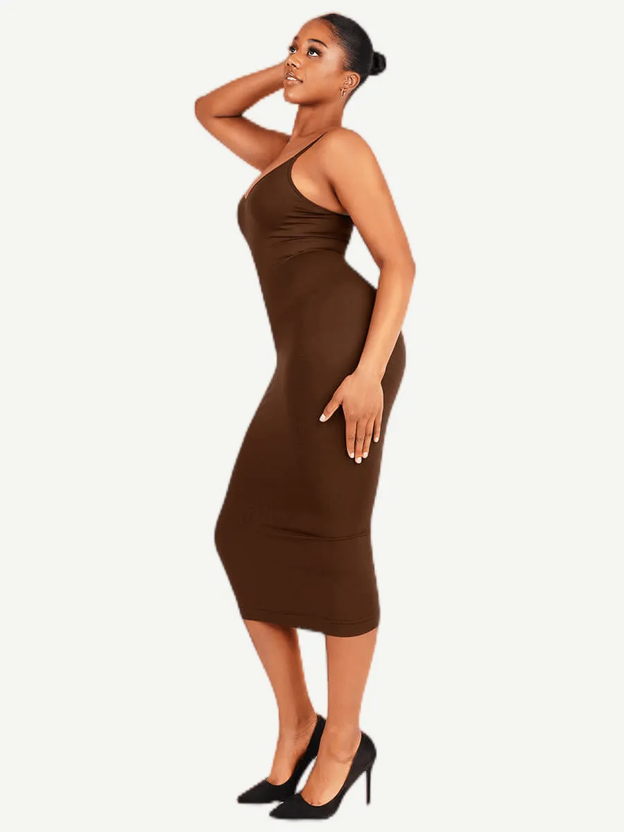 FeelinGirl Seamless Spaghetti Strap V-neck Maxi Built-in Shaper Dress