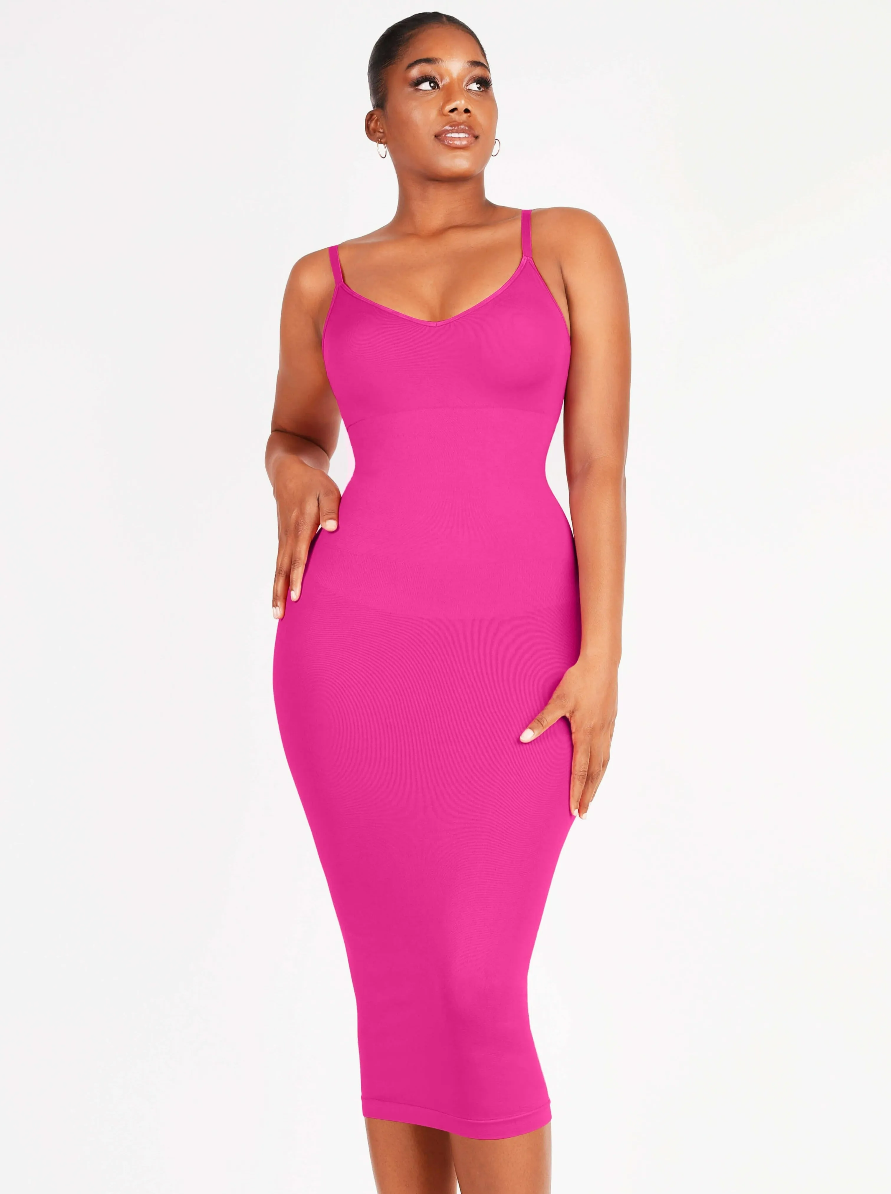 FeelinGirl Seamless Spaghetti Strap V-neck Maxi Built-in Shaper Dress