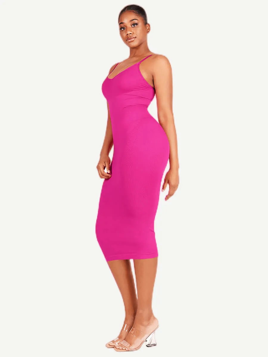 FeelinGirl Seamless Spaghetti Strap V-neck Maxi Built-in Shaper Dress