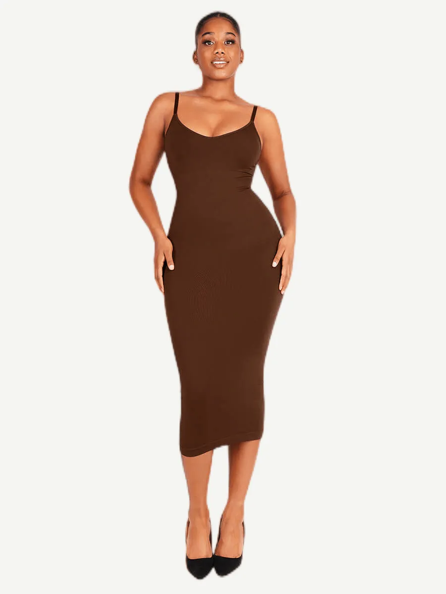 FeelinGirl Seamless Spaghetti Strap V-neck Maxi Built-in Shaper Dress