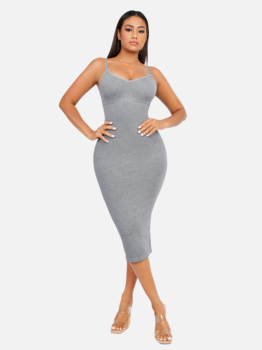 FeelinGirl Seamless Spaghetti Strap V-neck Maxi Built-in Shaper Dress