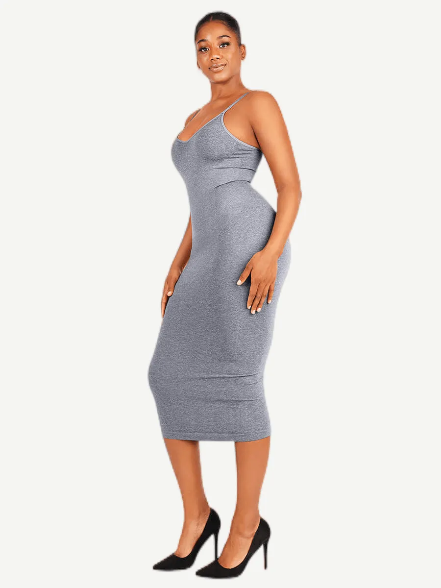 FeelinGirl Seamless Spaghetti Strap V-neck Maxi Built-in Shaper Dress