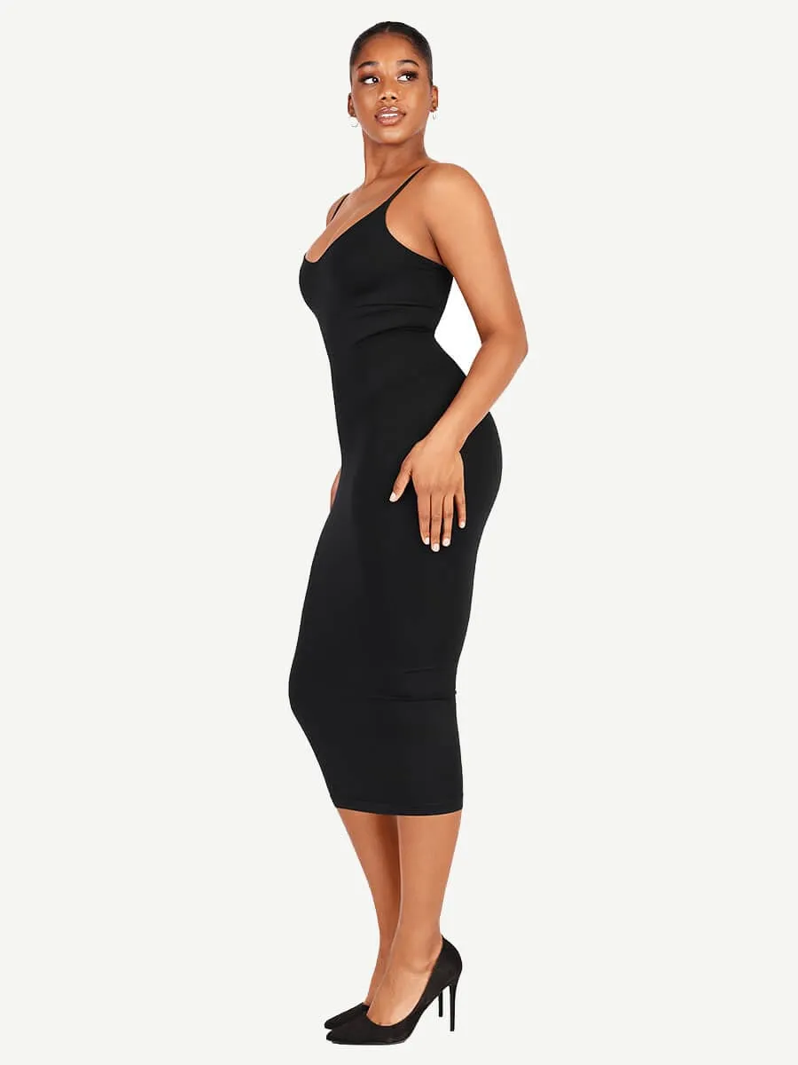 FeelinGirl Seamless Spaghetti Strap V-neck Maxi Built-in Shaper Dress