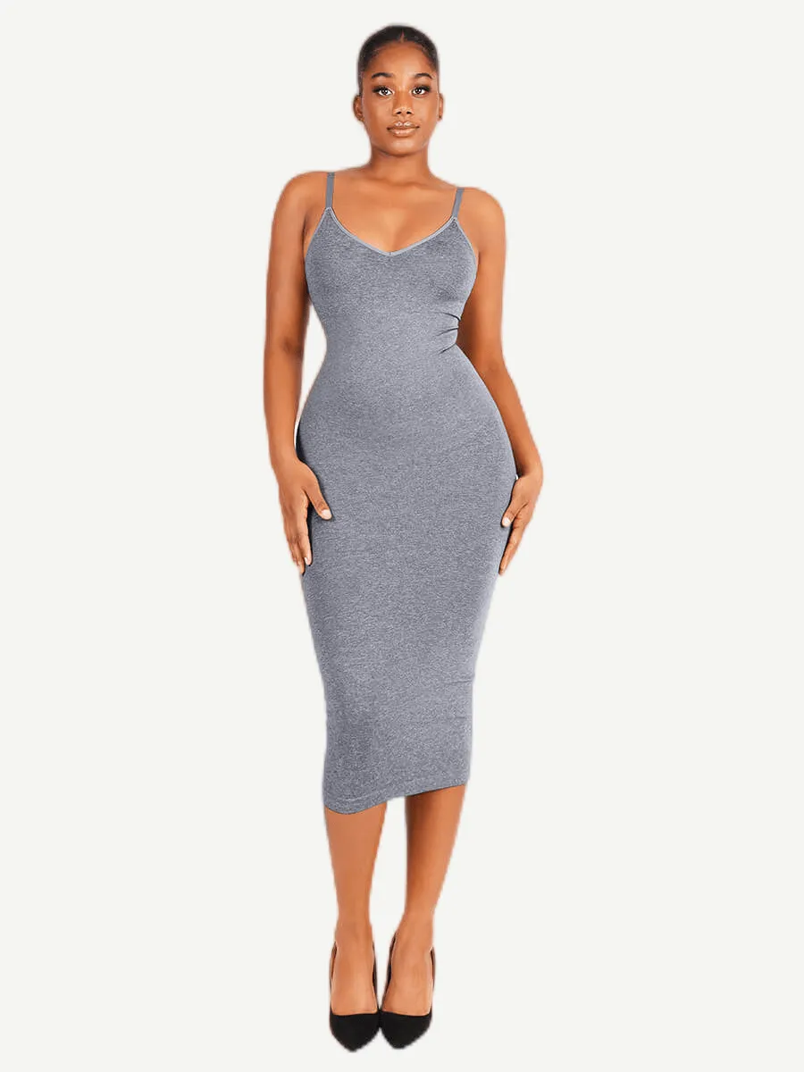 FeelinGirl Seamless Spaghetti Strap V-neck Maxi Built-in Shaper Dress