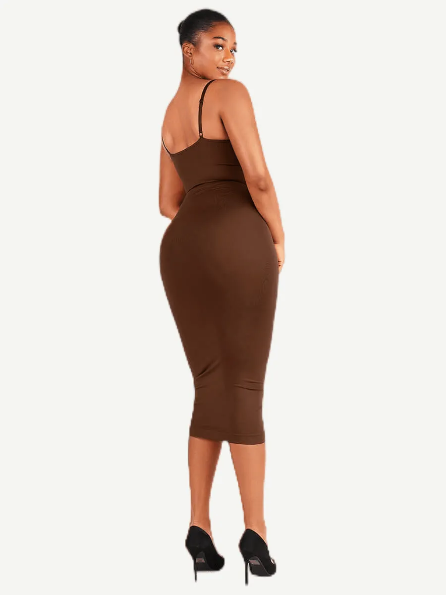 FeelinGirl Seamless Spaghetti Strap V-neck Maxi Built-in Shaper Dress