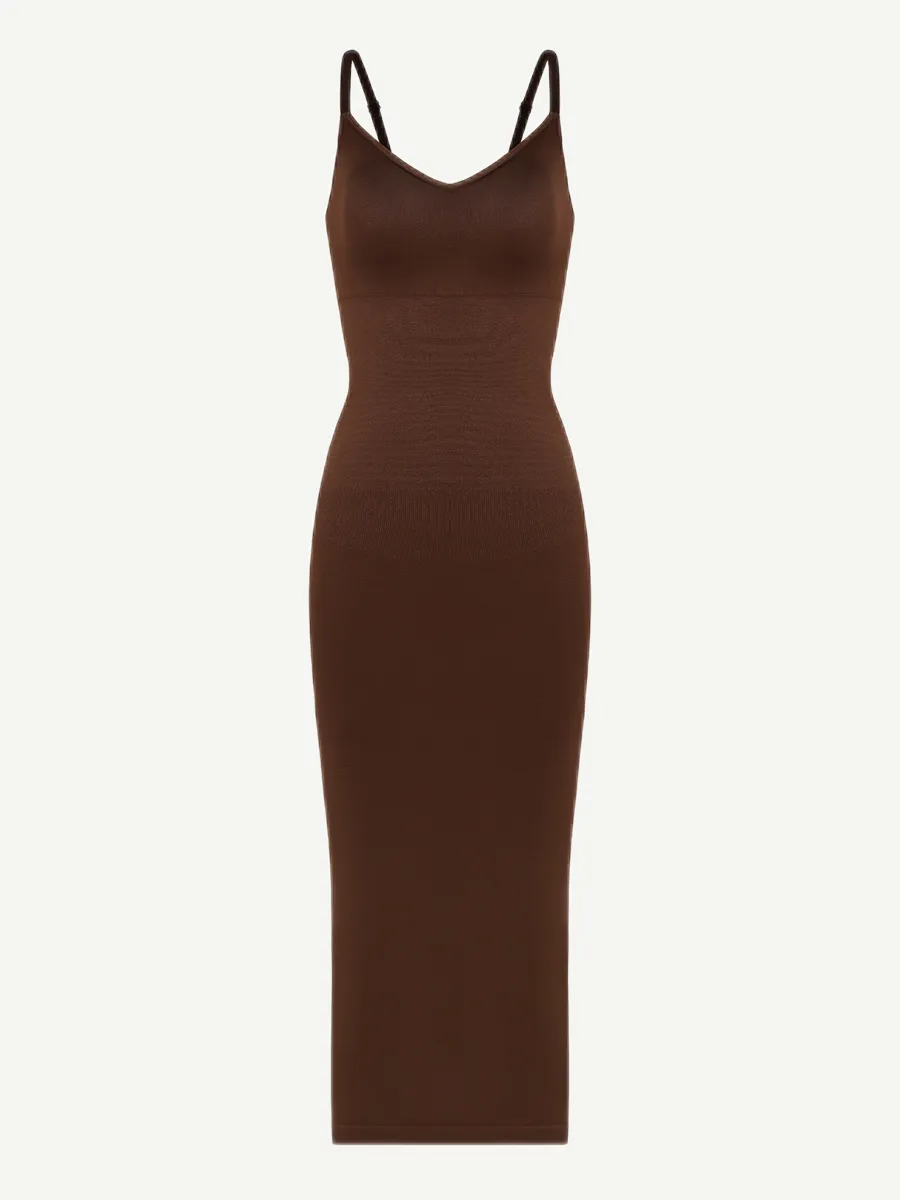 FeelinGirl Seamless Spaghetti Strap V-neck Maxi Built-in Shaper Dress