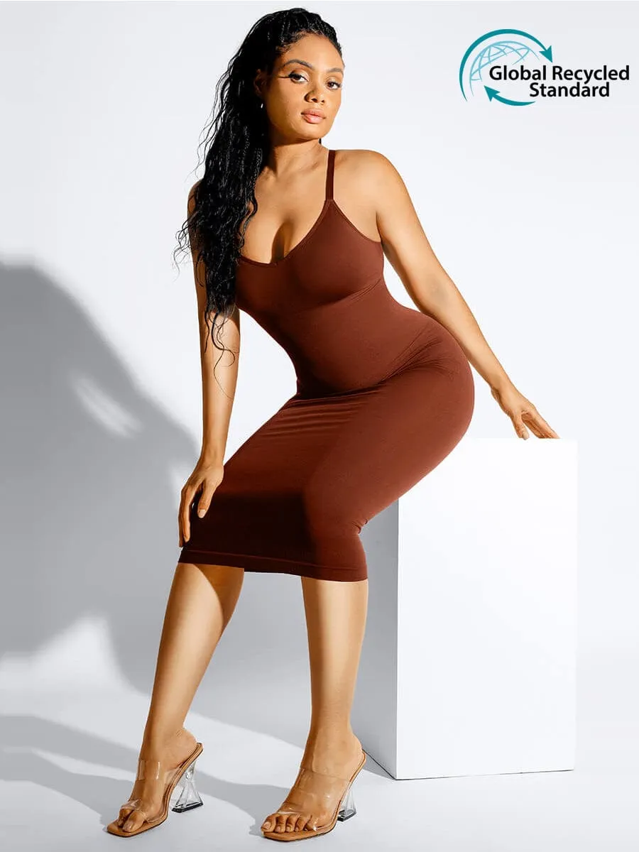 FeelinGirl Seamless Spaghetti Strap V-neck Maxi Built-in Shaper Dress