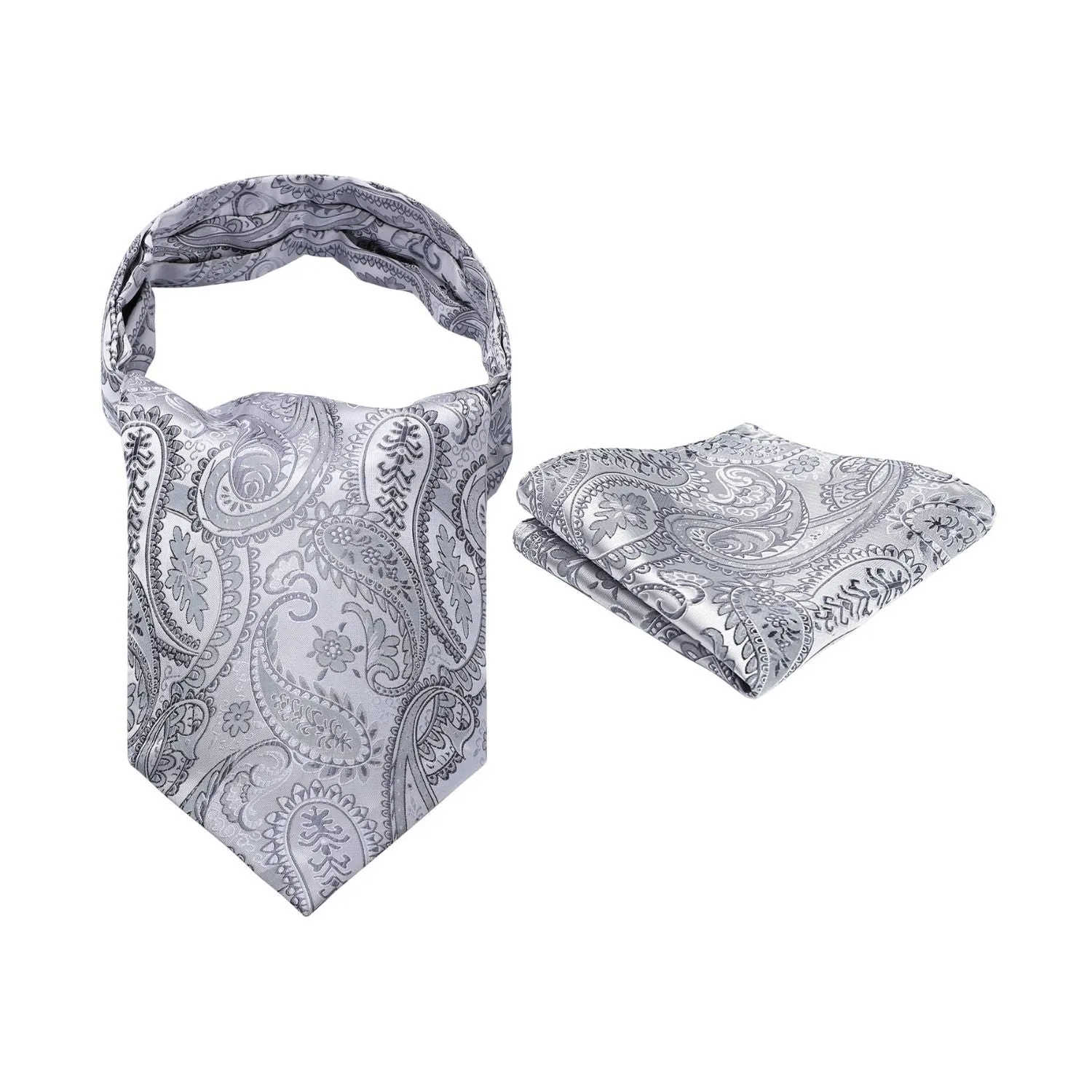 Floral Paisley Ascot Cravat Scarf - A-02 GRAY PAISELY