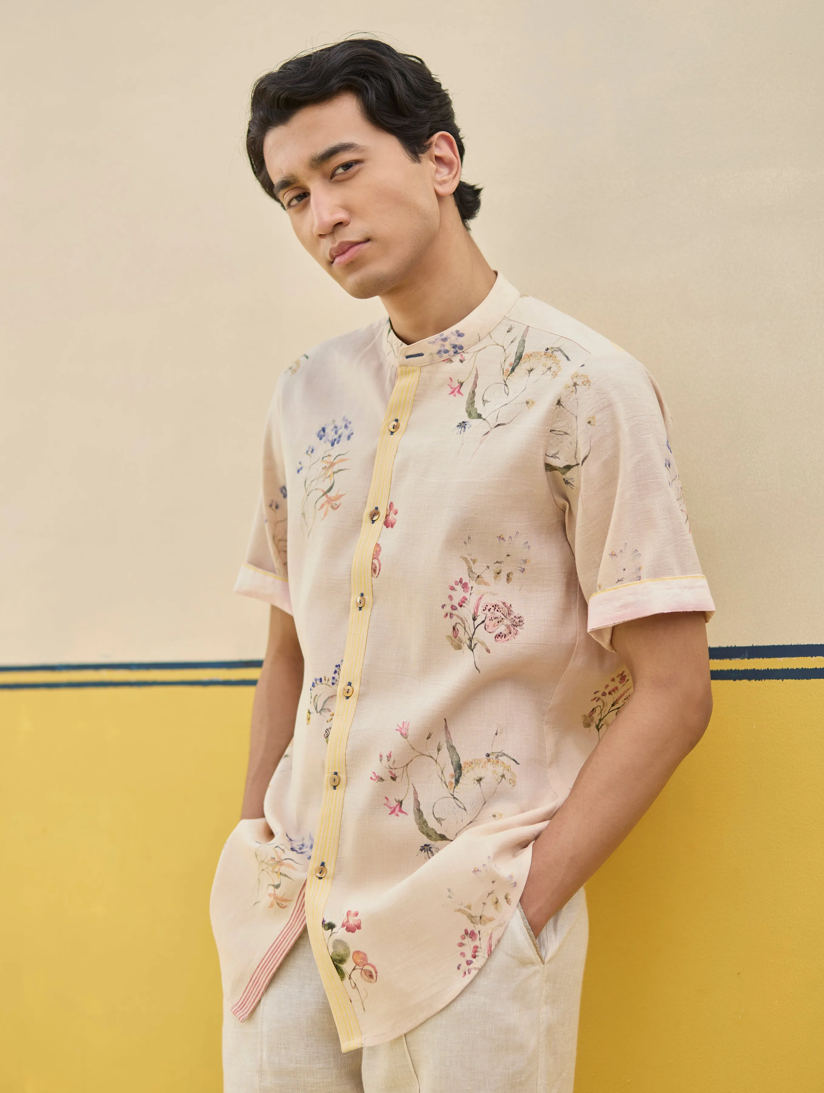 Fola Watercolour Floral Shirt - Sand