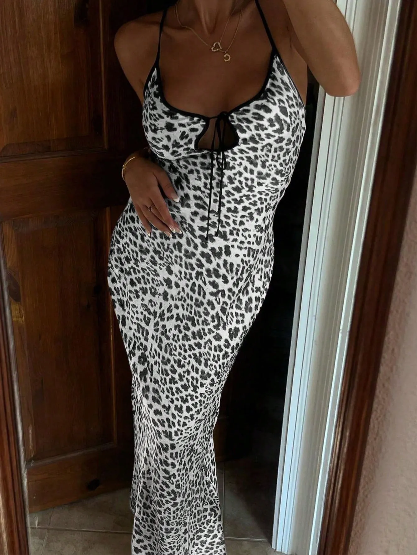 Frenchy Women Casual Leopard Print Maxi Slip Dress