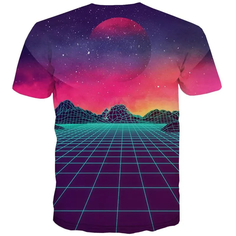 Galaxy T-shirt Men Moon T shirts Funny Technology Tshirts Novelty Grid Tshirts Cool