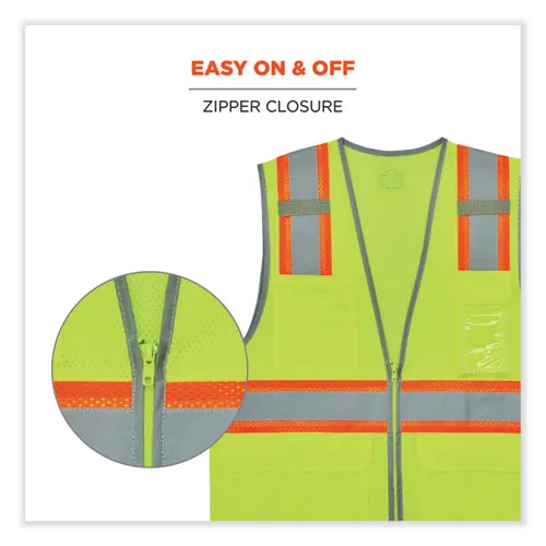 Glowear 8246z Class 2 Two-tone Mesh Reflective Binding Zipper Vest, Polyester, Small/medium, Lime, Ships In 1-3 Business Days