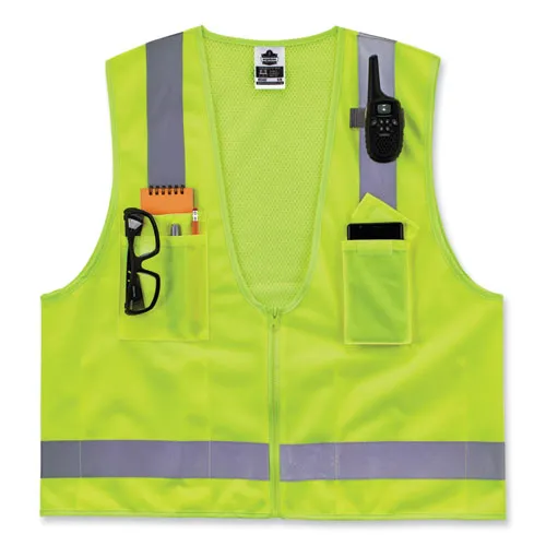 Glowear 8249z-s Single Size Class 2 Economy Surveyors Zipper Vest, Polyester, 2x-large, Lime