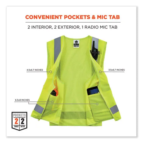 Glowear 8249z-s Single Size Class 2 Economy Surveyors Zipper Vest, Polyester, 2x-large, Lime