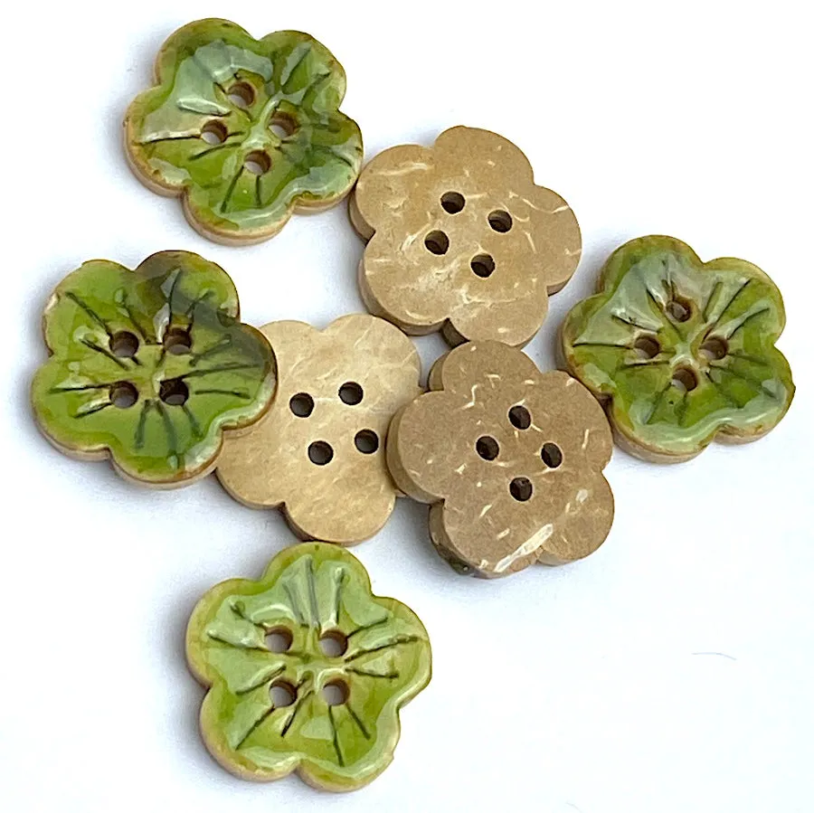 Green Sakura Coconut Button 3/4"   #SWC-115 Handpainted, Shiny