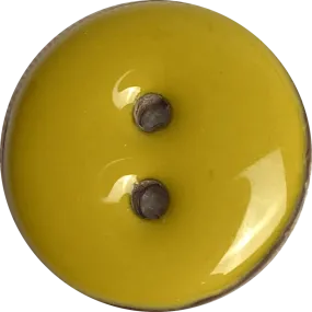 Greenish Mustard Shiny Round 2-Hole Coconut Button, 18mm /  11/16"  #SWC-122