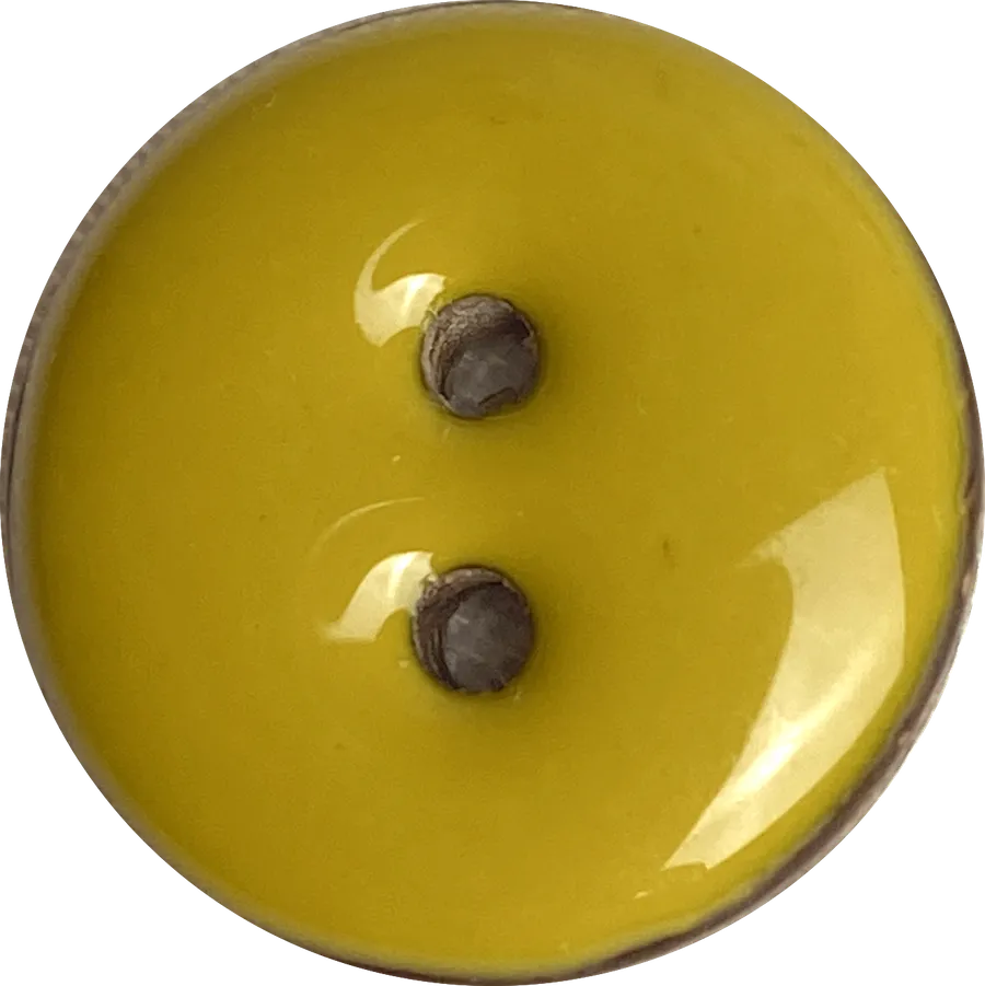 Greenish Mustard Shiny Round 2-Hole Coconut Button, 18mm /  11/16"  #SWC-122