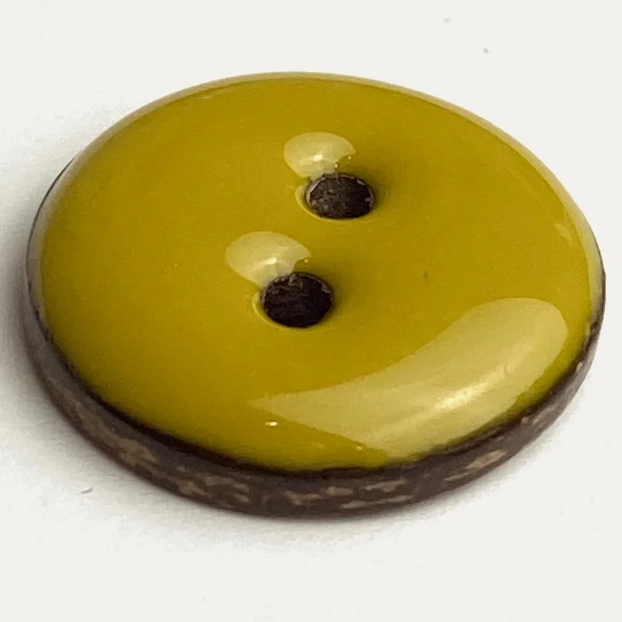 Greenish Mustard Shiny Round 2-Hole Coconut Button, 18mm /  11/16"  #SWC-122