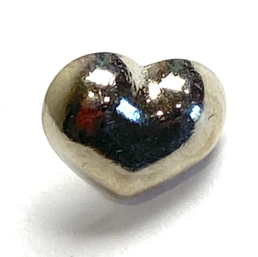 Heart Button, Tiny Shiny Silver Shank Back Button, 3/8"  #SK-1749