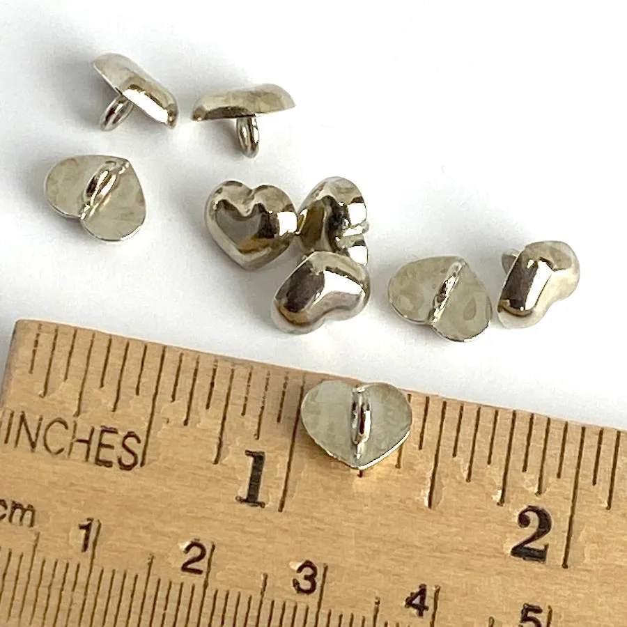 Heart Button, Tiny Shiny Silver Shank Back Button, 3/8"  #SK-1749