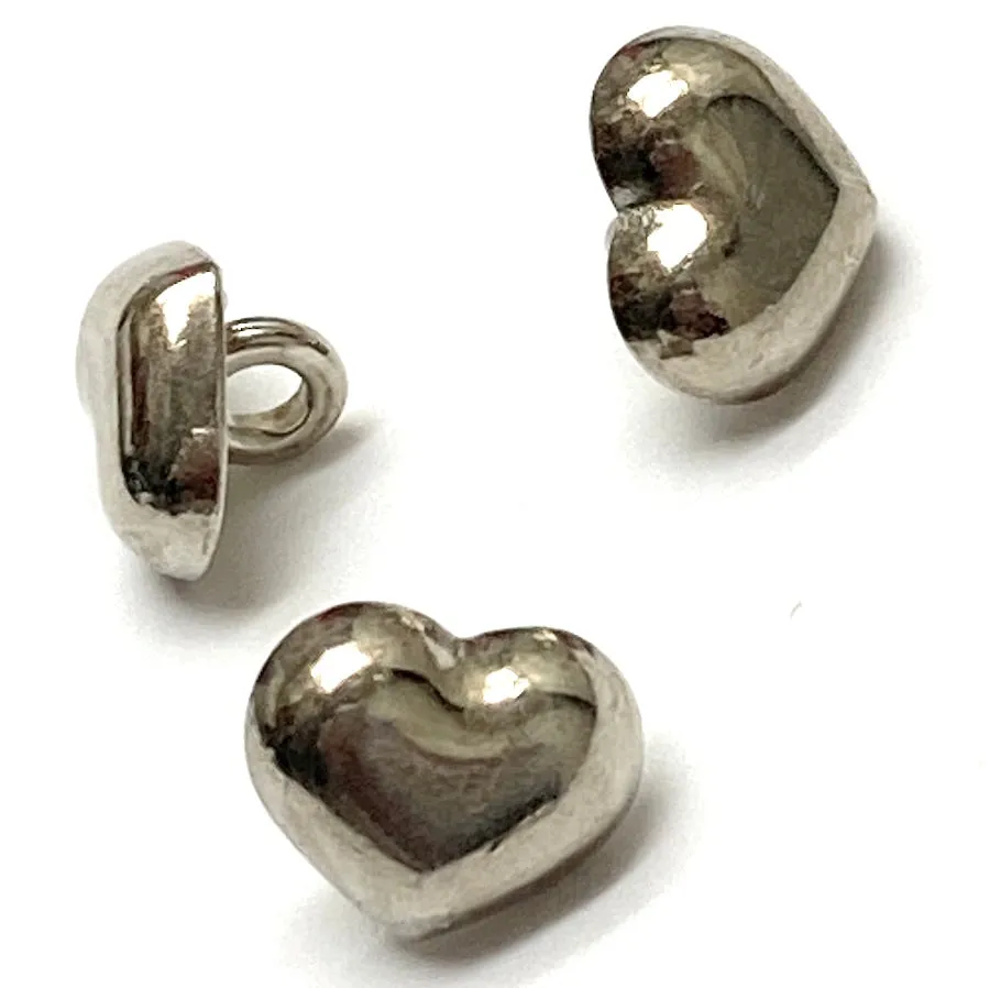 Heart Button, Tiny Shiny Silver Shank Back Button, 3/8"  #SK-1749