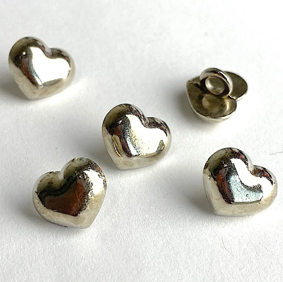 Heart Button, Tiny Shiny Silver Shank Back Button, 3/8"  #SK-1749