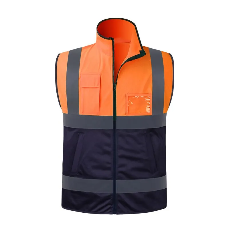 High Visibility Reflective Safety Vest with Front Zipper hi-vis Workwear Vest with Multi Pockets