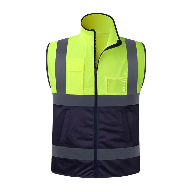 High Visibility Reflective Safety Vest with Front Zipper hi-vis Workwear Vest with Multi Pockets