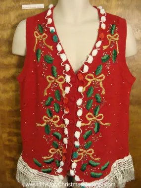 Horrible Red Ugly Christmas Sweater Vest with Fringe