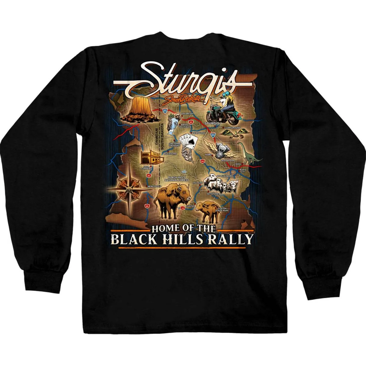 Hot Leathers SPB2113 Men's Black 2024 Sturgis Rally Attractions Long Sleeve Shirt