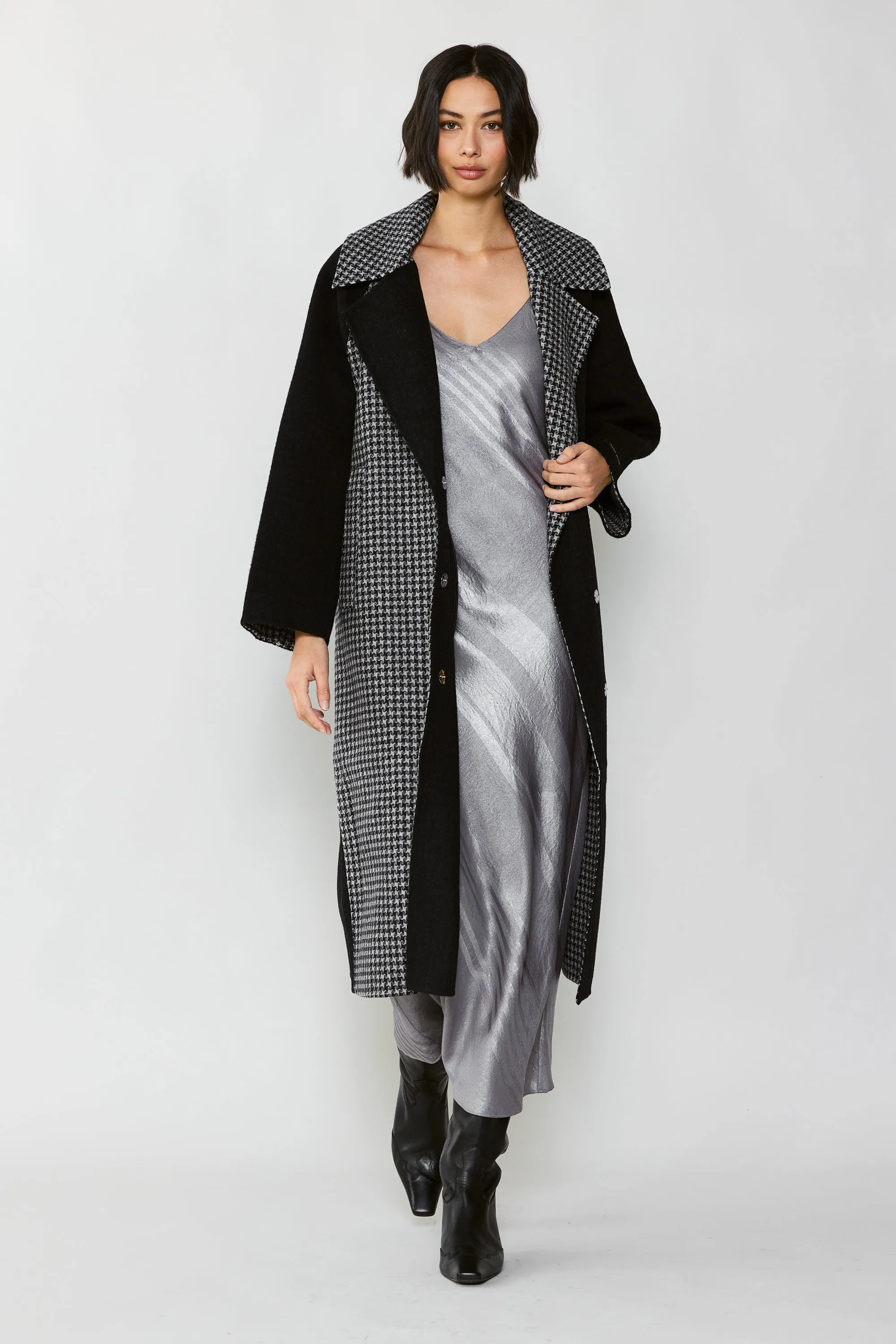 Houndstooth Oversized Wool Coat