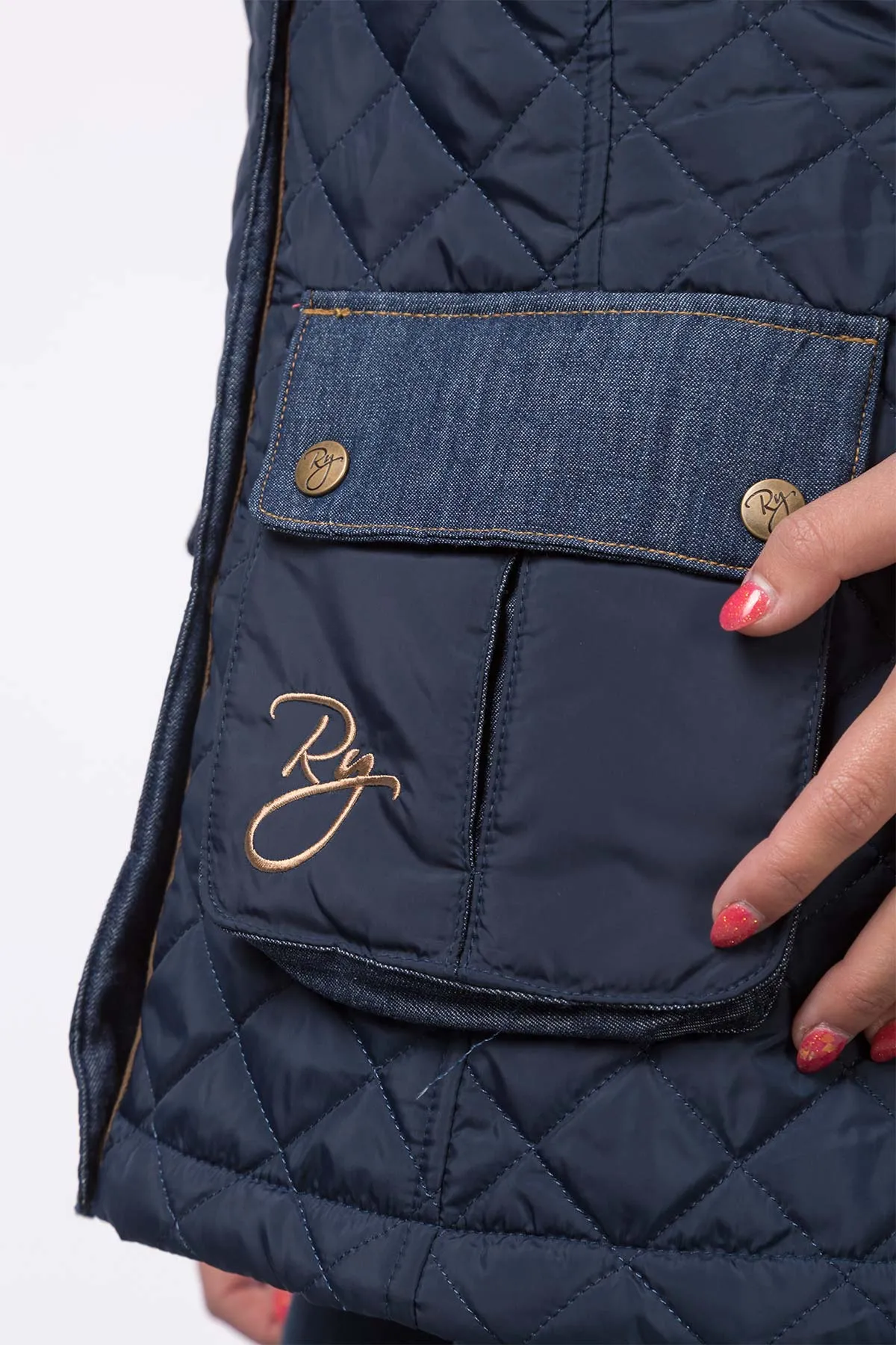 Ladies Denim Trim Quilted Jacket