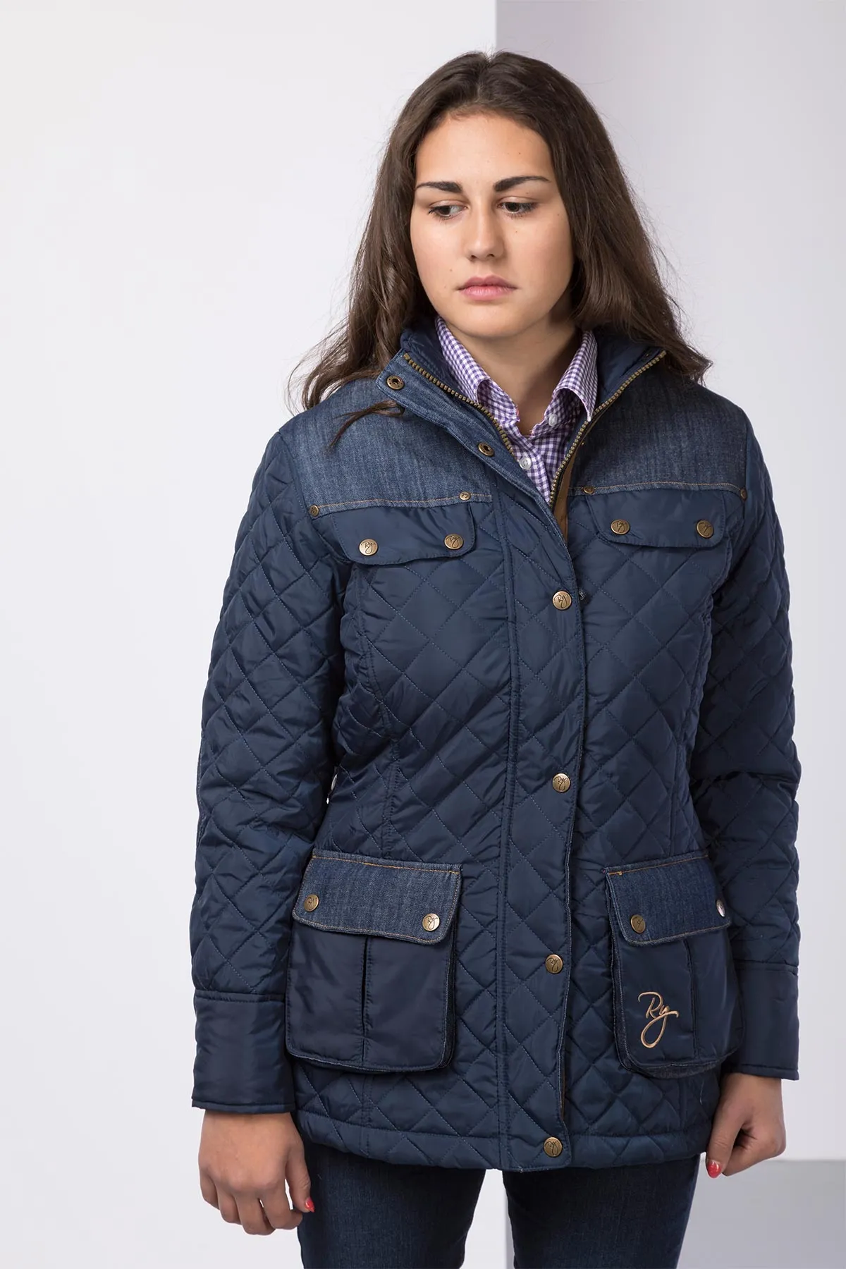 Ladies Denim Trim Quilted Jacket