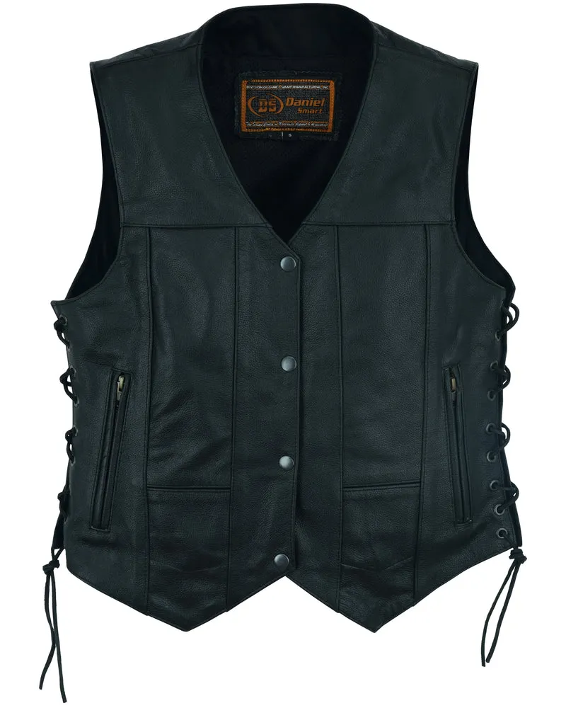 Leather Women's 6 Pocket Utility Lace Side Leather Vest