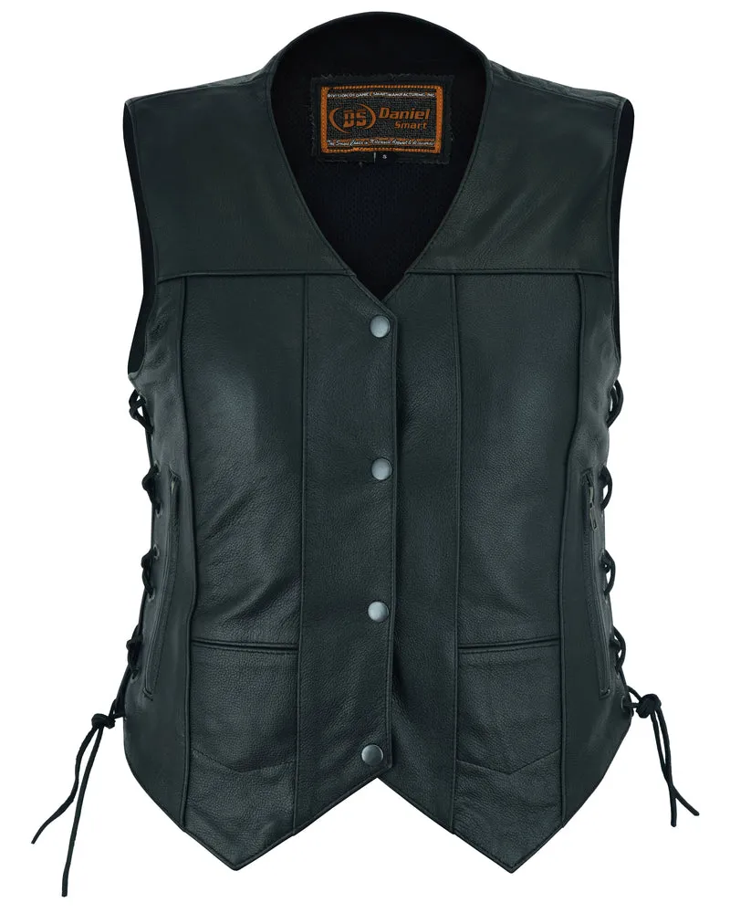 Leather Women's 6 Pocket Utility Lace Side Leather Vest